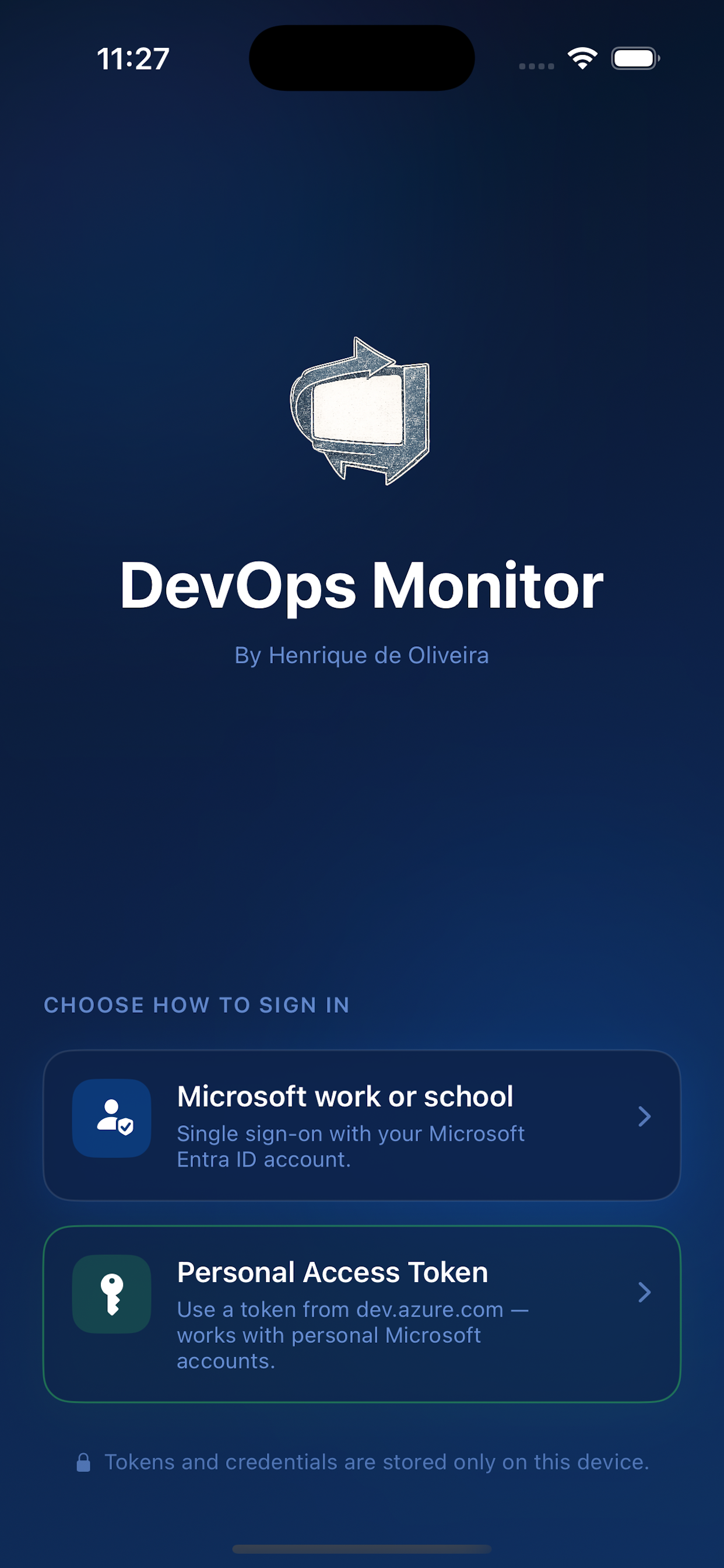 DevOps Monitor — welcome screen